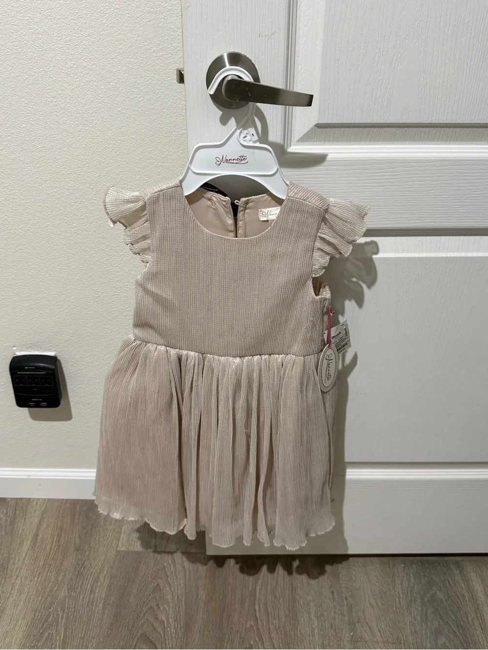 Girls Beige Ruffled Sleeve Party Dress